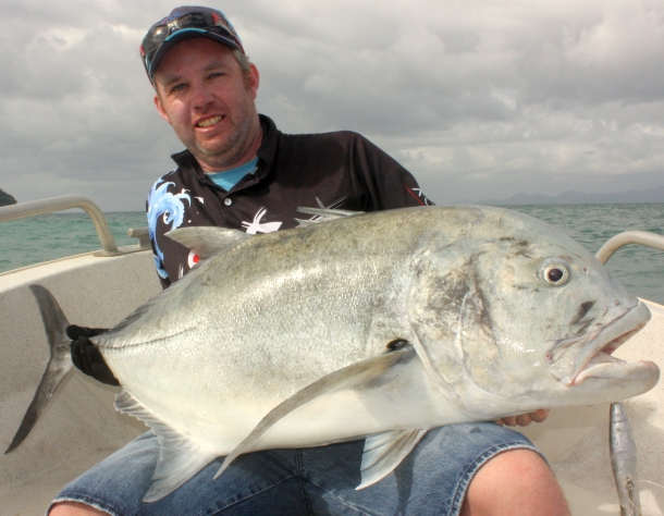 Fisho's Scott Thomas filming Bushy talking about Squidgy's new prawn lures.